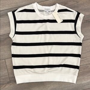 NWT Evereve Black and White Striped Sweatshirt Tee